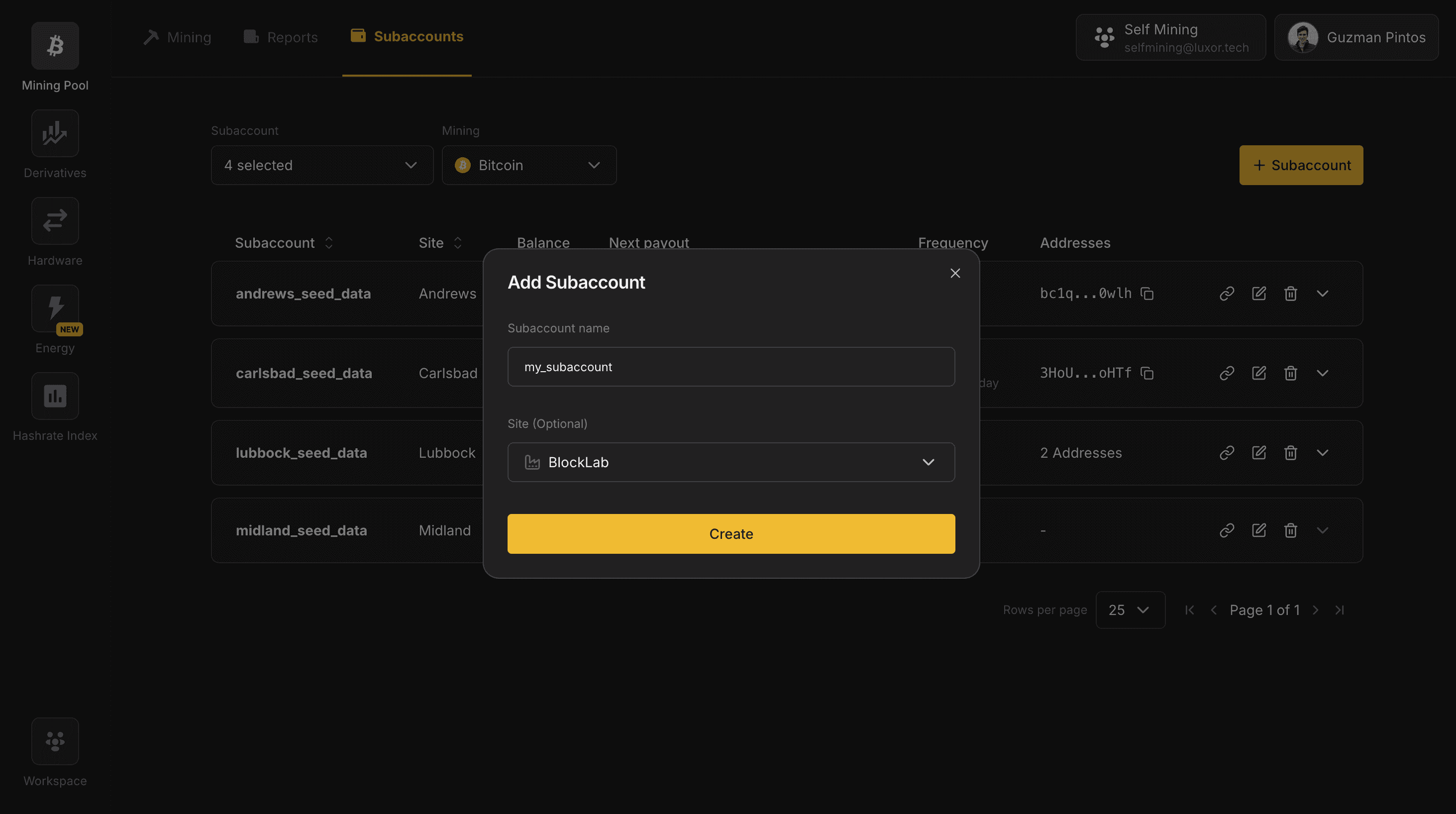 Creating a subaccount